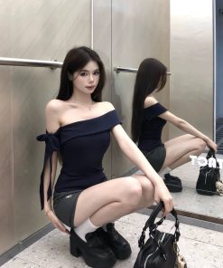 Spicy Girl Slim-Fit One-Shoulder Top & Skirt Two-Piece Set - Women's Summer Shoulder-Baring Outfit