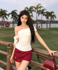 Spicy Girl Slim-Fit One-Shoulder Top & Skirt Two-Piece Set - Women's Summer Shoulder-Baring Outfit
