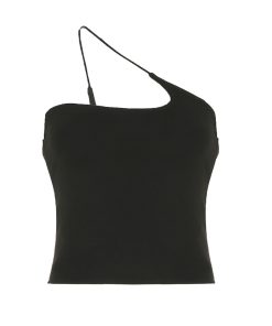 Spicy Girl Solid Color Irregular Camisole Tank Top with Diagonal Hanging Neck - Casual Basic Outerwear