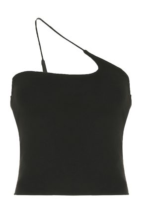 Spicy Girl Solid Color Irregular Camisole Tank Top with Diagonal Hanging Neck - Casual Basic Outerwear