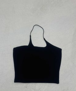 Spicy Girl Solid Color Irregular Camisole Tank Top with Diagonal Hanging Neck - Casual Basic Outerwear