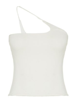 Spicy Girl Solid Color Irregular Camisole Tank Top with Diagonal Hanging Neck - Casual Basic Outerwear