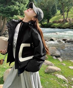 Spliced Ankara Red Hooded Windbreaker Jacket for Women, Thick Quilted Short Style for Spring and Autumn 2025, Korean Fashion