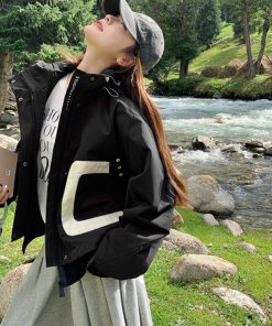 Spliced Ankara Red Hooded Windbreaker Jacket for Women, Thick Quilted Short Style for Spring and Autumn 2025, Korean Fashion