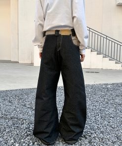 Spliced Arc Silhouette Denim Pants for Men & Women - Trendy High Street Design-Driven Curved Blade Style