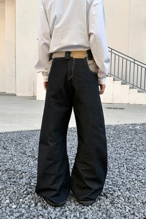 Spliced Arc Silhouette Denim Pants for Men & Women - Trendy High Street Design-Driven Curved Blade Style