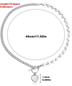 Spliced Chain Imitation Pearl Necklace with Heart-Shaped Mother-of-Pearl Beads, Women's Clavicle Chain, Light Luxury Jewelry