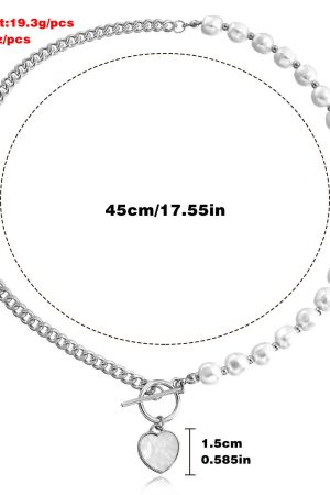Spliced Chain Imitation Pearl Necklace with Heart-Shaped Mother-of-Pearl Beads, Women's Clavicle Chain, Light Luxury Jewelry
