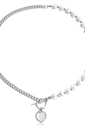 Spliced Chain Imitation Pearl Necklace with Heart-Shaped Mother-of-Pearl Beads, Women's Clavicle Chain, Light Luxury Jewelry