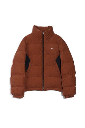 Spliced Corduroy Down Jacket - Trendy 90s-Inspired Outerwear for a Chic Look