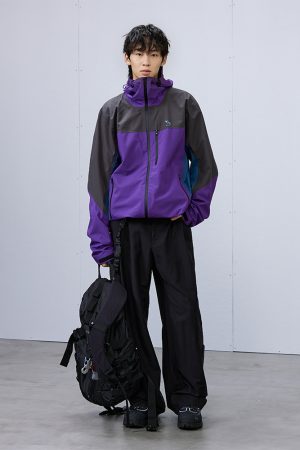 Spliced Hooded Windbreaker Jacket â€“ Trendy Urban Style, Lightweight Fashion Outerwear for Men and Women, Perfect for Y2K and Streetwear Looks