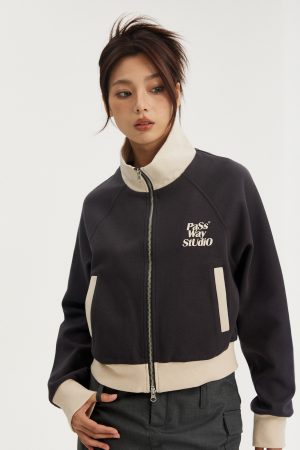 Spliced Slim Fit Jacket for Women - Retro Trendy Cardigan Top, Slimming Autumn Outerwear, Y2K Fashion Style