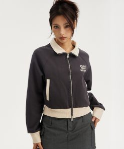 Spliced Slim Fit Jacket for Women - Retro Trendy Cardigan Top, Slimming Autumn Outerwear, Y2K Fashion Style