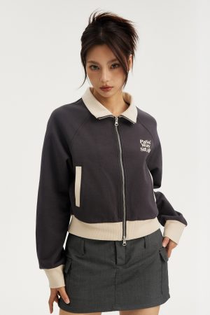 Spliced Slim Fit Jacket for Women - Retro Trendy Cardigan Top, Slimming Autumn Outerwear, Y2K Fashion Style