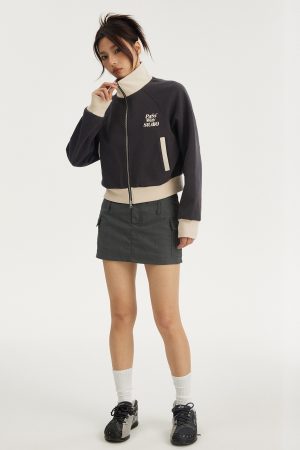 Spliced Slim Fit Jacket for Women - Retro Trendy Cardigan Top, Slimming Autumn Outerwear, Y2K Fashion Style