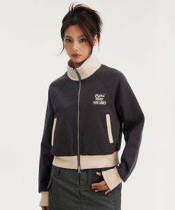 Spliced Slim Fit Jacket for Women - Retro Trendy Cardigan Top, Slimming Autumn Outerwear, Y2K Fashion Style