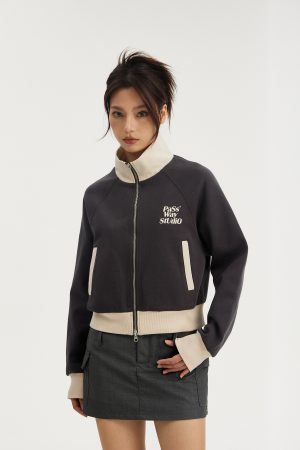 Spliced Slim Fit Jacket for Women - Retro Trendy Cardigan Top, Slimming Autumn Outerwear, Y2K Fashion Style