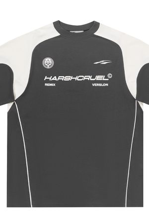 Spliced Street Print Round Neck Short Sleeve T-Shirt for Youth - Trendy Harsh and Cruel Style