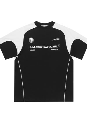 Spliced Street Print Round Neck Short Sleeve T-Shirt for Youth - Trendy Harsh and Cruel Style