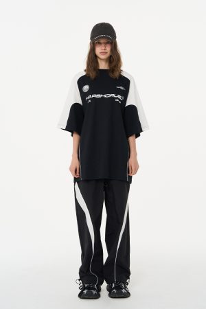 Spliced Street Print Round Neck Short Sleeve T-Shirt for Youth - Trendy Harsh and Cruel Style