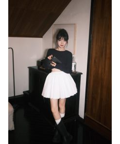 Split Hem Sweater - Stylish Slim Fit Long Sleeve Knit Top for Women - Trendy Short Version