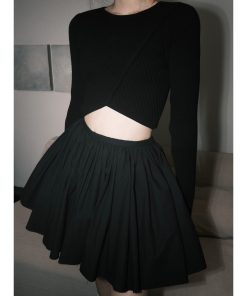 Split Hem Sweater - Stylish Slim Fit Long Sleeve Knit Top for Women - Trendy Short Version