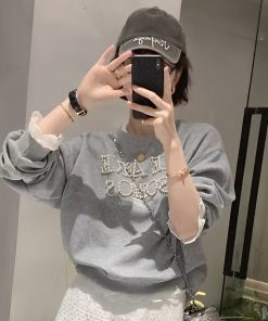 Spring 2025 Heavy Beaded Lace Trim Pullover Sweatshirt and Tulle Skirt Matching Set - Chic Layered Look