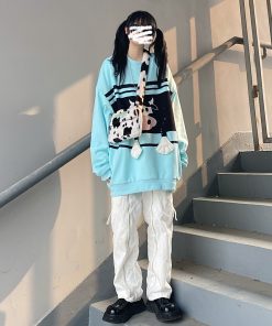 Spring 3D Cow Print Oversized Loose Sweatshirt for Men and Women - Cute Round Neck Unisex Fashion