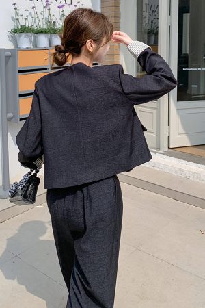 Spring Black Suit and Wide-Leg Pants Two-Piece Set - Stylish Casual Outfit for 2025, Trendy OOTD for Modern Fashion Lovers