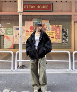 Spring Boxy Silhouette Barn Style Jacket for Women and Men, Vintage Hooded Streetwear, Casual Couple's Outerwear