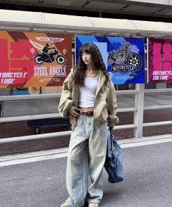 Spring Boxy Silhouette Barn Style Jacket for Women and Men, Vintage Hooded Streetwear, Casual Couple's Outerwear