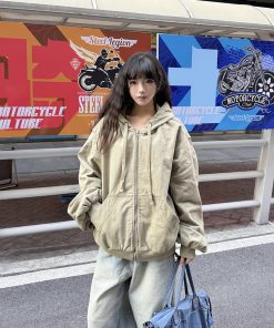 Spring Boxy Silhouette Barn Style Jacket for Women and Men, Vintage Hooded Streetwear, Casual Couple's Outerwear