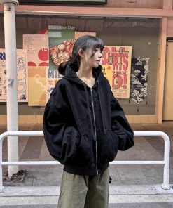 Spring Boxy Silhouette Barn Style Jacket for Women and Men, Vintage Hooded Streetwear, Casual Couple's Outerwear