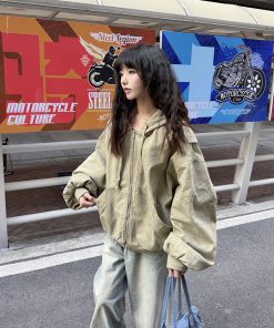 Spring Boxy Silhouette Barn Style Jacket for Women and Men, Vintage Hooded Streetwear, Casual Couple's Outerwear