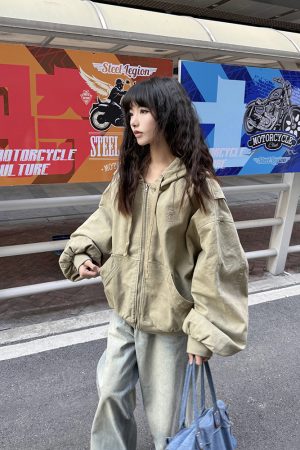 Spring Boxy Silhouette Barn Style Jacket for Women and Men, Vintage Hooded Streetwear, Casual Couple's Outerwear