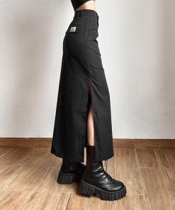 Spring Downtown Outfits, Kawaii Sweater Dress - Dark Academia Side Slit Maxi Skirt