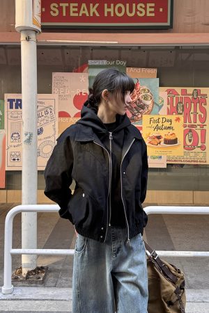 Spring Faux Two-Piece Short Jacket for Women, High-End American Design, Niche Couple Style, Trendy Layering Piece