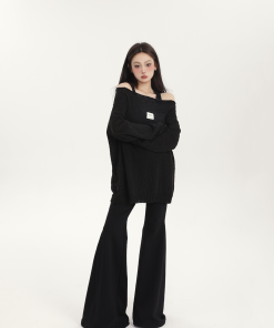 Spring One-Shoulder Sweater Vest Dress Set for Women - Slightly Sheer Minimalist Two-Piece Homewear for Comfortable Style