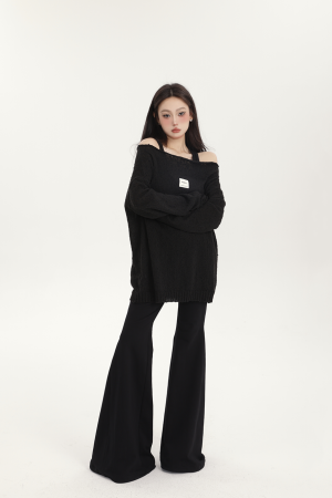 Spring One-Shoulder Sweater Vest Dress Set for Women - Slightly Sheer Minimalist Two-Piece Homewear for Comfortable Style