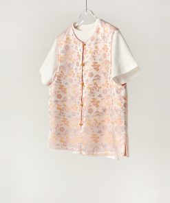 Spring Pink Woven Brocade Vest - Chinese National Style Sleeveless Jacket with Frog Button - Silk Blend for Gentle Temperament