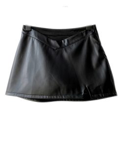 Spring Retro Spicy Girl Mid-Low Waist V-Shaped A-Line Leather Skirt - Trendy Y2K Fashion for a Playful Look