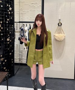 Spring-Summer Two-Piece Skirt and Shirt Set for Women, High-End Runway Style, Intelligent Beauty in Green, Chic Fashion Ensemble