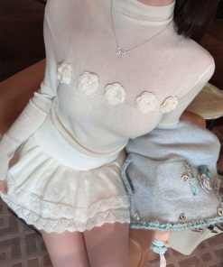 Spring White High Neck Wool Knitted Sweater Top for Women - Slim Fit Layering Essential