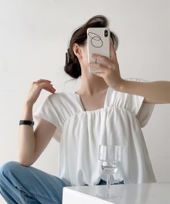 Square Neck Sleeveless Top for Women - Black and White Elegant Puff Sleeve Satin Shirt, Chic Pullover for Stylish Outfits