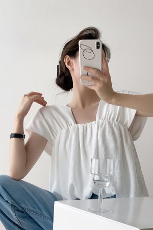 Square Neck Sleeveless Top for Women - Black and White Elegant Puff Sleeve Satin Shirt, Chic Pullover for Stylish Outfits