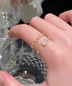 Stacked Zircon Ring for Women, Versatile Open Finger Ring, Skin Tone Enhancing, Fashionable 2025 Style, Trendy Jewelry Accessory