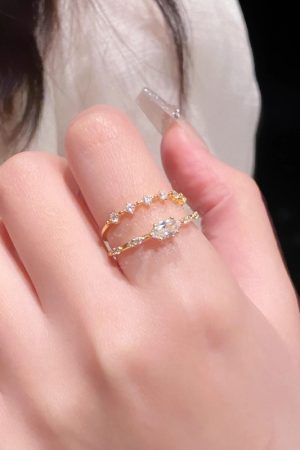 Stacked Zircon Ring for Women, Versatile Open Finger Ring, Skin Tone Enhancing, Fashionable 2025 Style, Trendy Jewelry Accessory