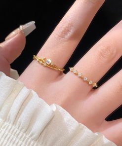 Stacked Zircon Ring for Women, Versatile Open Finger Ring, Skin Tone Enhancing, Fashionable 2025 Style, Trendy Jewelry Accessory