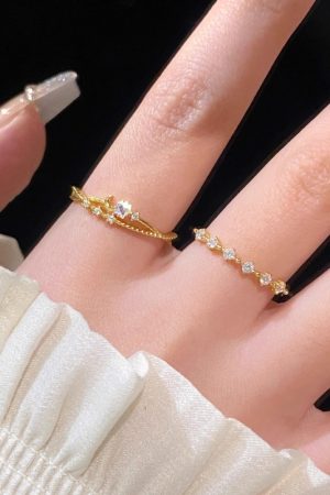 Stacked Zircon Ring for Women, Versatile Open Finger Ring, Skin Tone Enhancing, Fashionable 2025 Style, Trendy Jewelry Accessory
