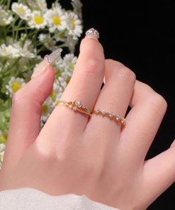Stacked Zircon Ring for Women, Versatile Open Finger Ring, Skin Tone Enhancing, Fashionable 2025 Style, Trendy Jewelry Accessory